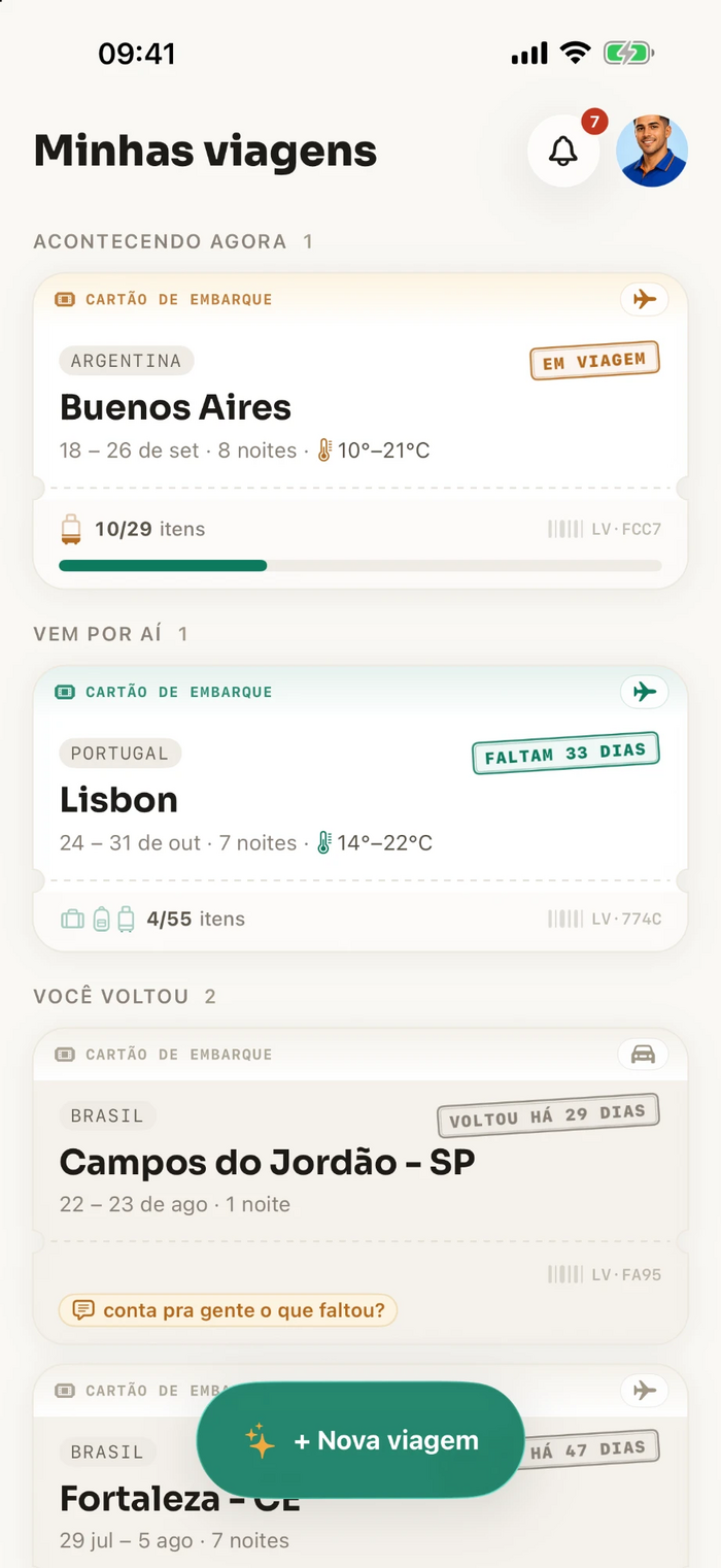 Todas as suas viagens